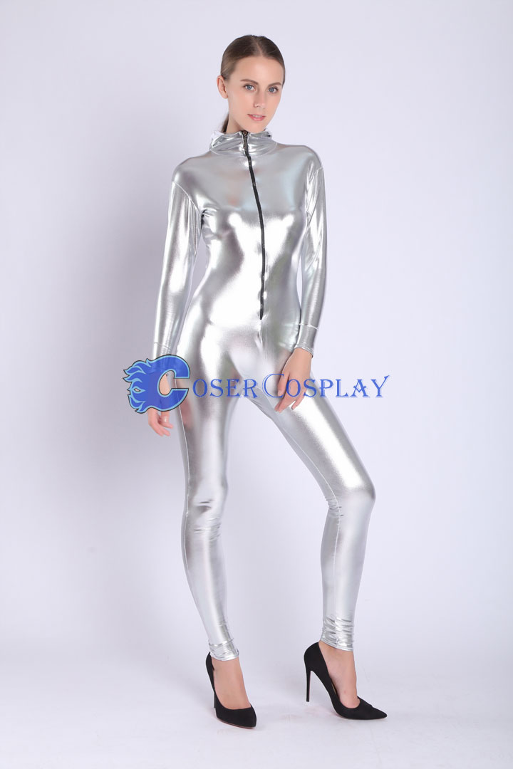 2018 Silver Catsuit Hoodie Front Zipper
